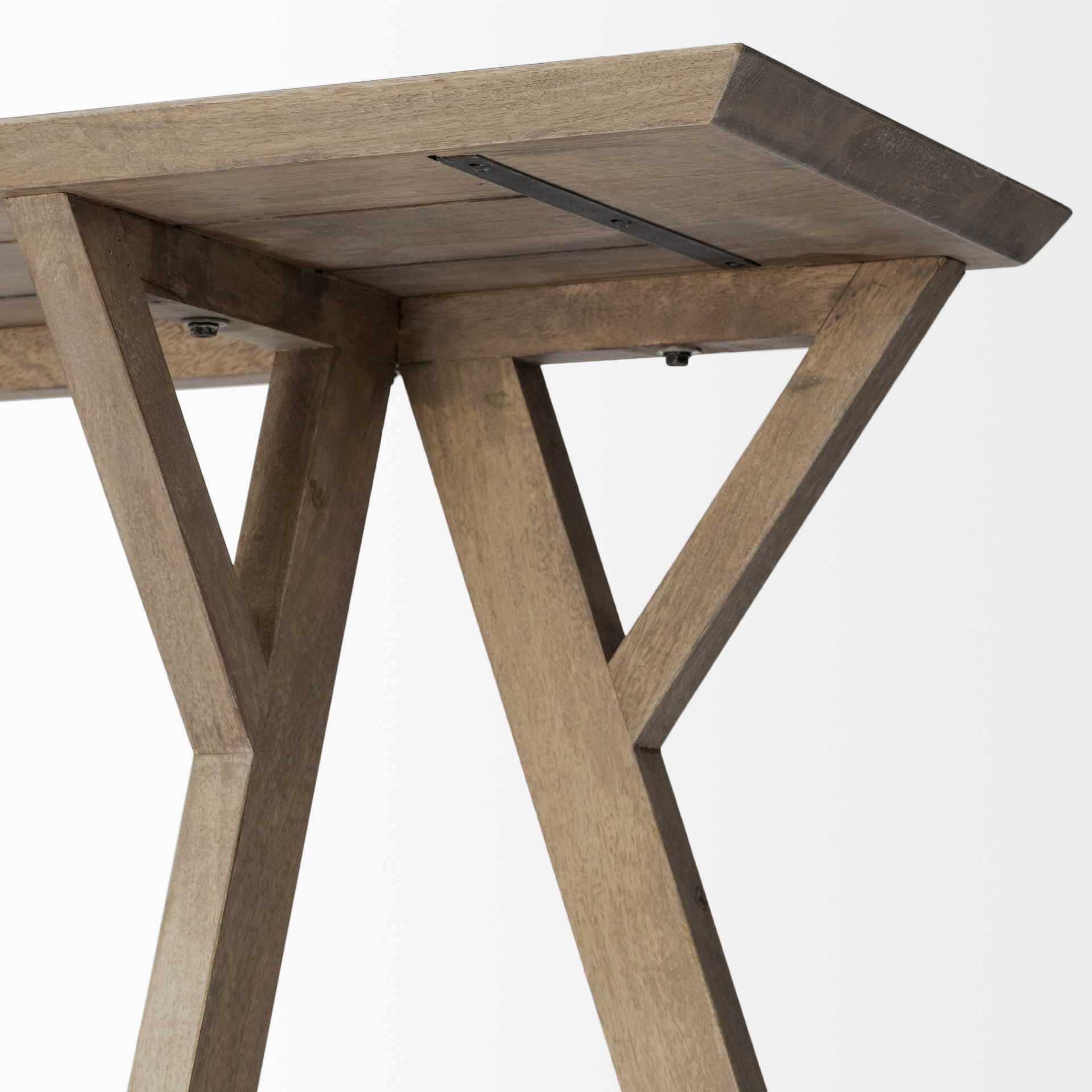 Rectangular Light Brown Mango Wood Finish Console Table With Geometrically Wooden Frame And Base