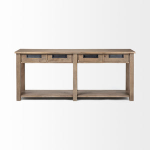 Light Brown Mango Wood Finish Console Table With 4 Drawers