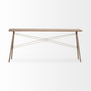Medium Brown Wooden Console Table With 4 Angular Legs