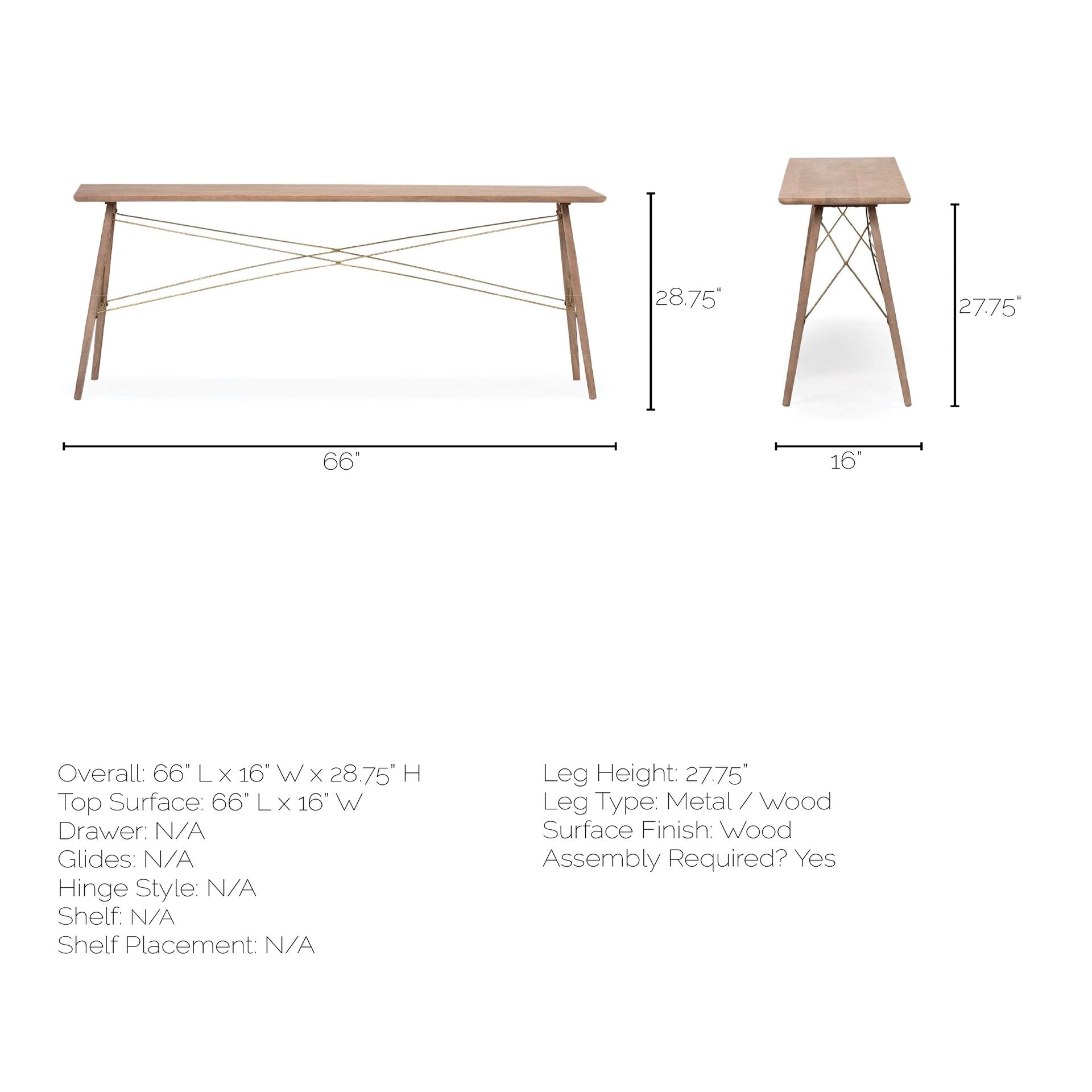 Medium Brown Wooden Console Table With 4 Angular Legs