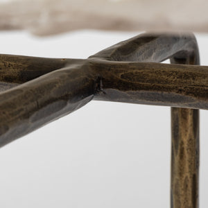White Marble Console Table With Brass Toned Iron Base