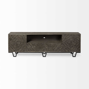 Medium Brown Wood TV Stand Media Console With 4 doors And Small Media Shelf