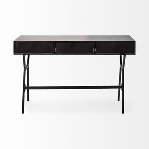 Black Metal Matte Finish Writing Desk With 3 Drawers
