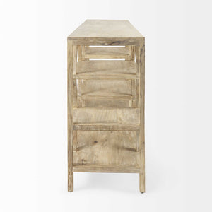 Light Brown Mango Wood Finish Console Table With Multi Level Shelf Design