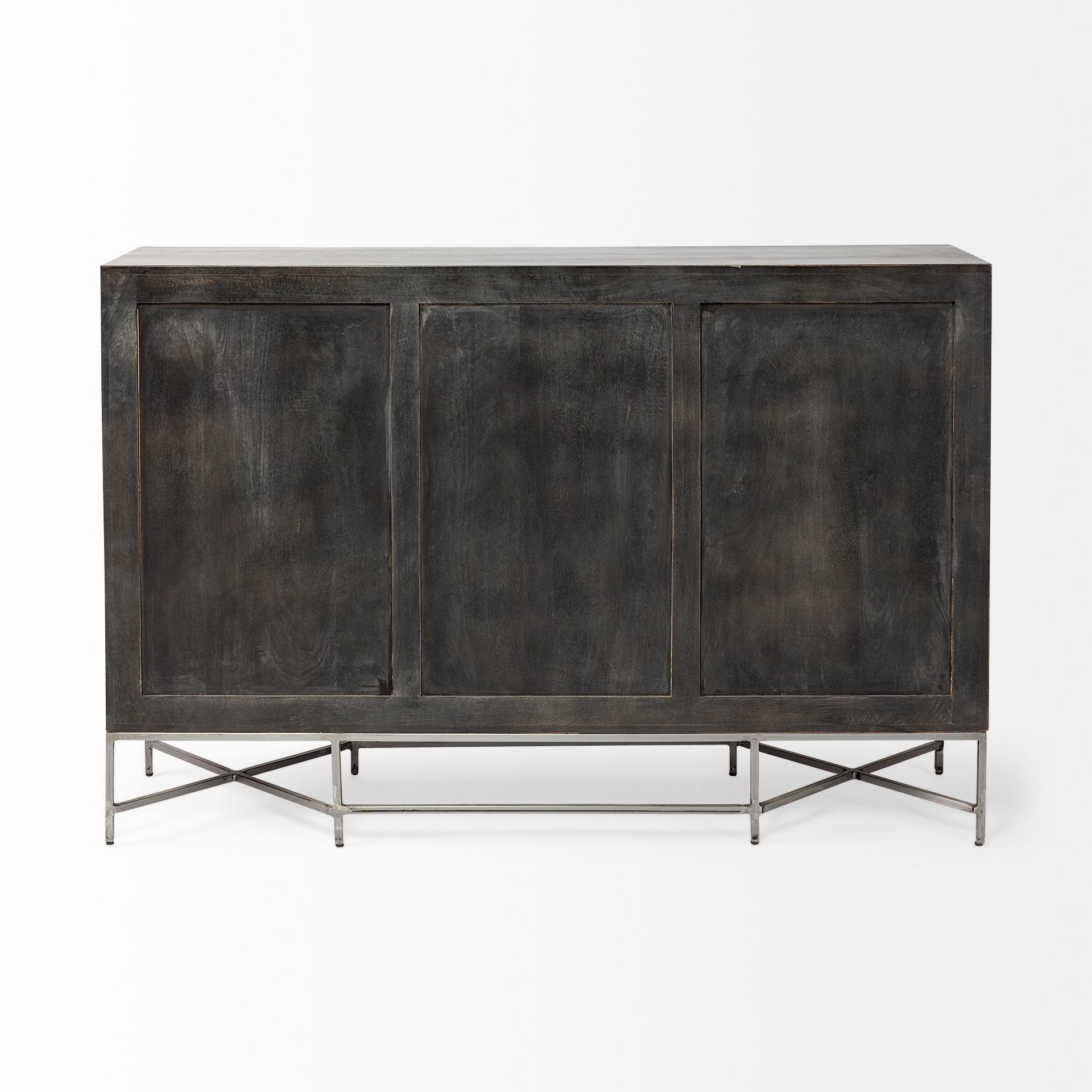 Dark Brown Mango Wood Finish Sideboard With 2 Cabinets And 2 Drawers