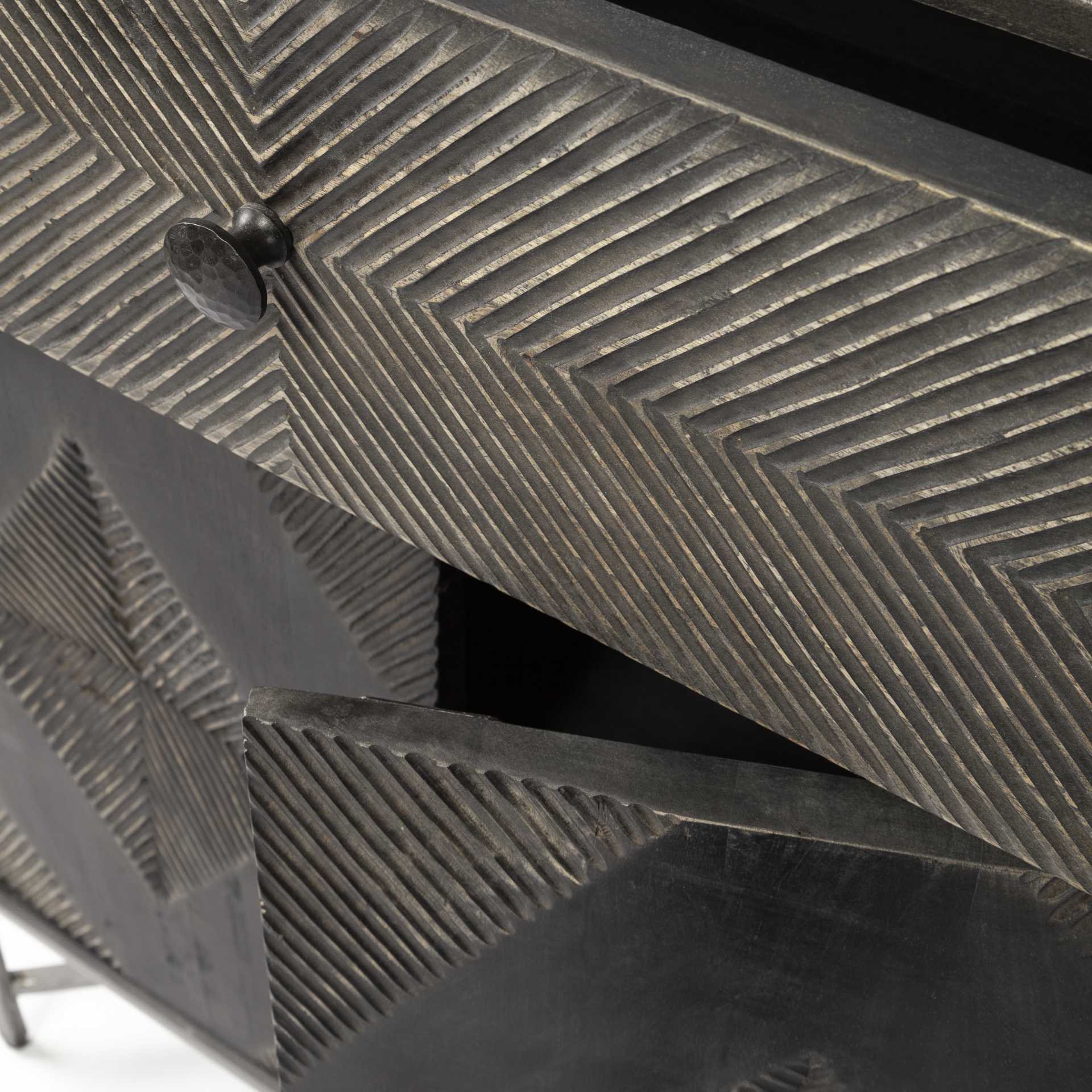 Dark Brown Mango Wood Finish Sideboard With 2 Cabinets And 2 Drawers