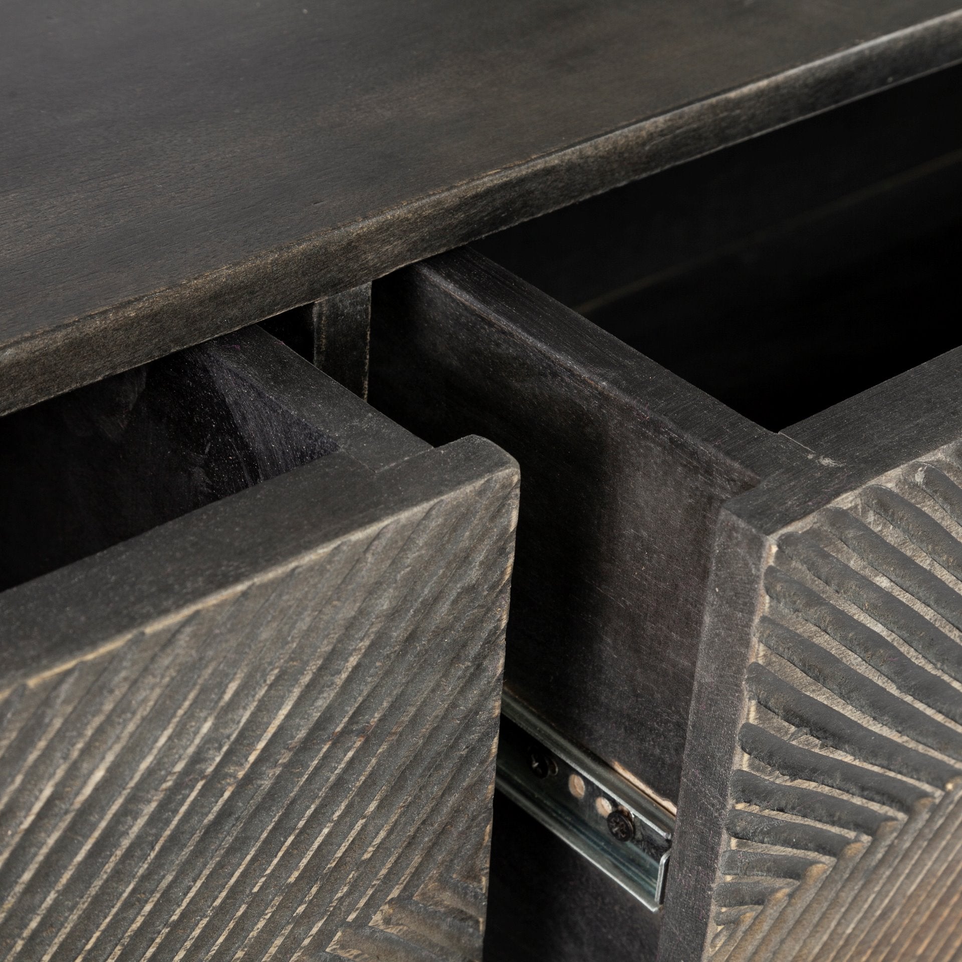 Dark Brown Mango Wood Finish Sideboard With 2 Cabinets And 2 Drawers