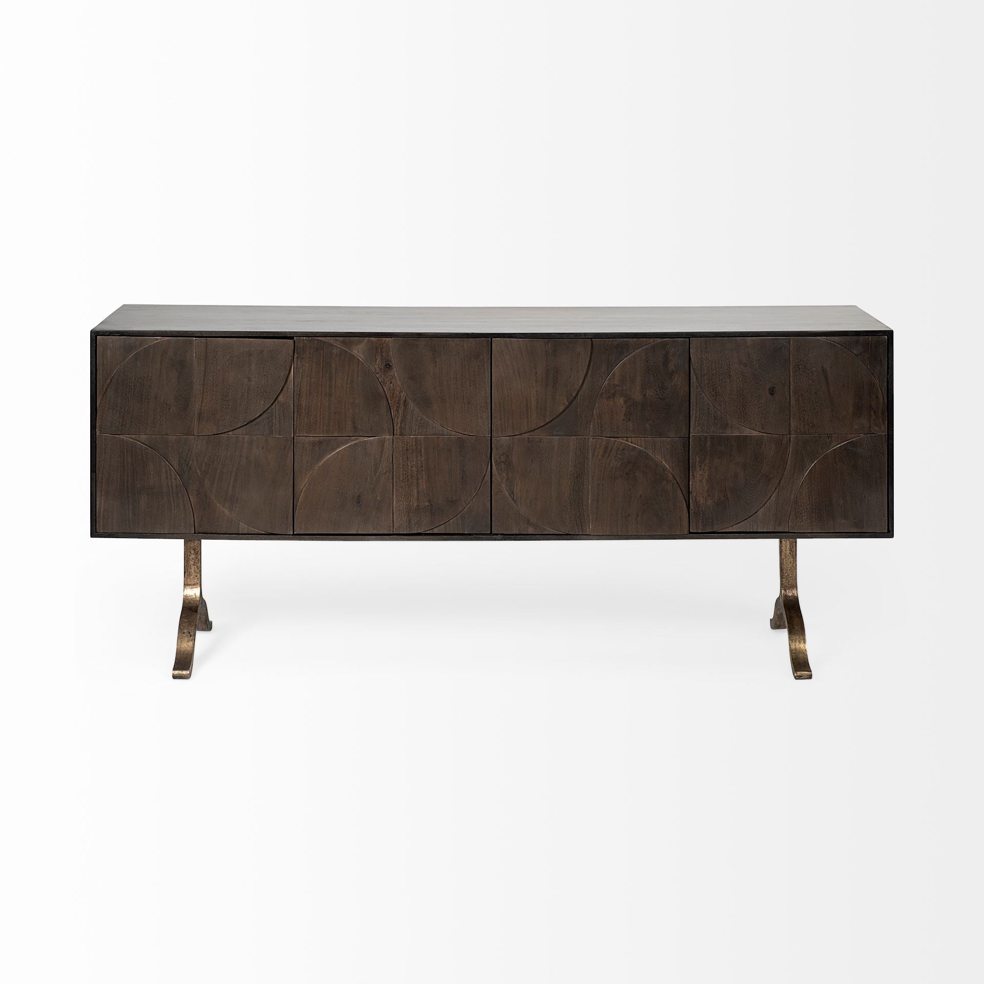 Brown Solid Mango Wood Finish Sideboard With 4 Cabinet Doors