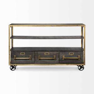 Medium Brown Mango Wood Finish TV Stand Media Console With Solid Iron Frame And 3 Storage
