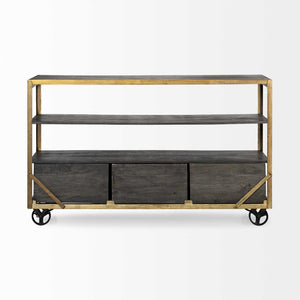Medium Brown Mango Wood Finish TV Stand Media Console With Solid Iron Frame And 3 Storage