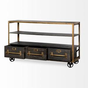 Medium Brown Mango Wood Finish TV Stand Media Console With Solid Iron Frame And 3 Storage