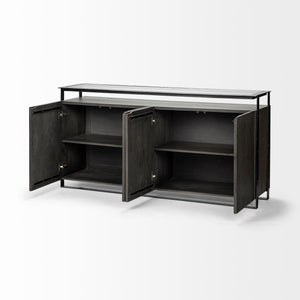 Glass Top Gray 4 Solid Wood Cabinets Metal Frame Sideboard