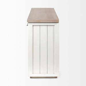 Brown Solid Mango Wood Top & White Frame Sideboard with 4 Cabinet Doors