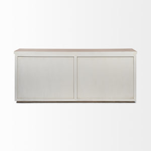 Brown Solid Mango Wood Top & White Frame Sideboard with 4 Cabinet Doors