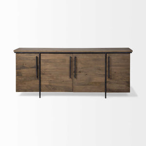 Brown Solid Mango Wood Finish Sideboard With 4 Door Cabinets