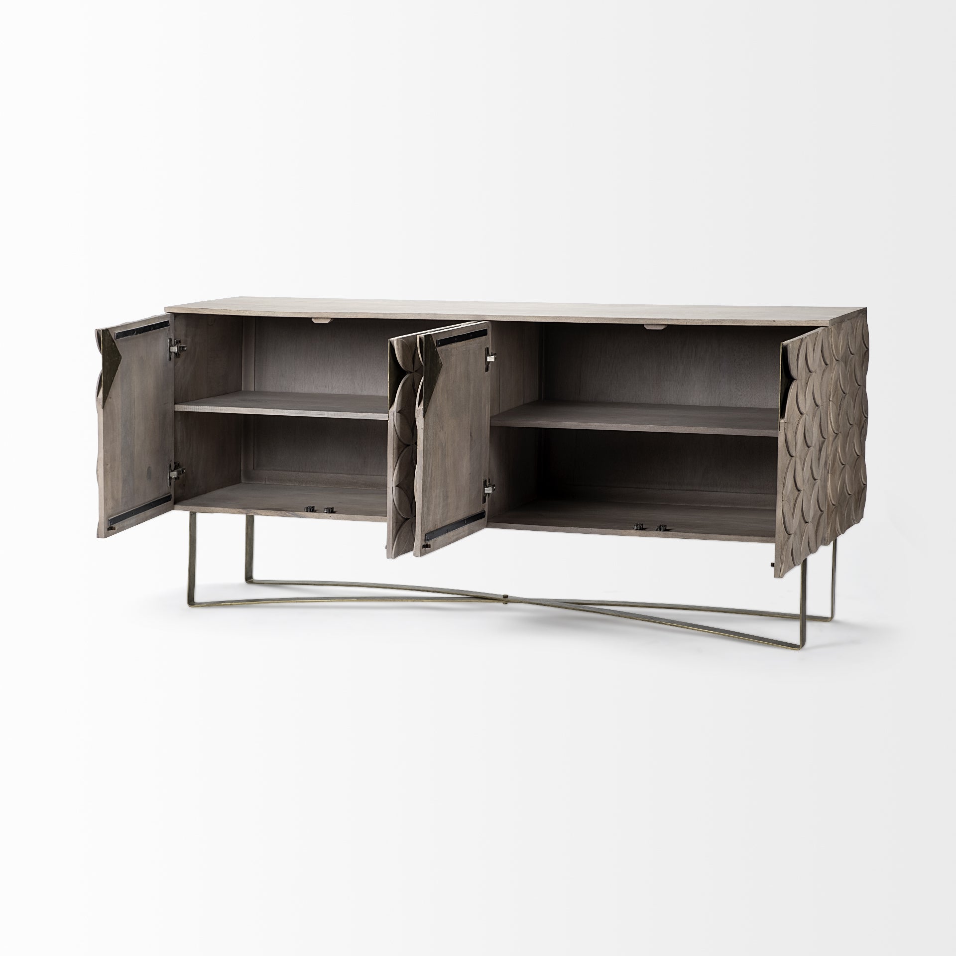 Light Brown Solid Mango Wood Finish SideBoard With 4 Cabinet Doors