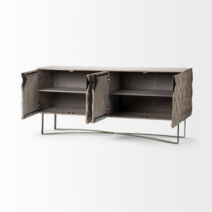 Light Brown Solid Mango Wood Finish SideBoard With 4 Cabinet Doors
