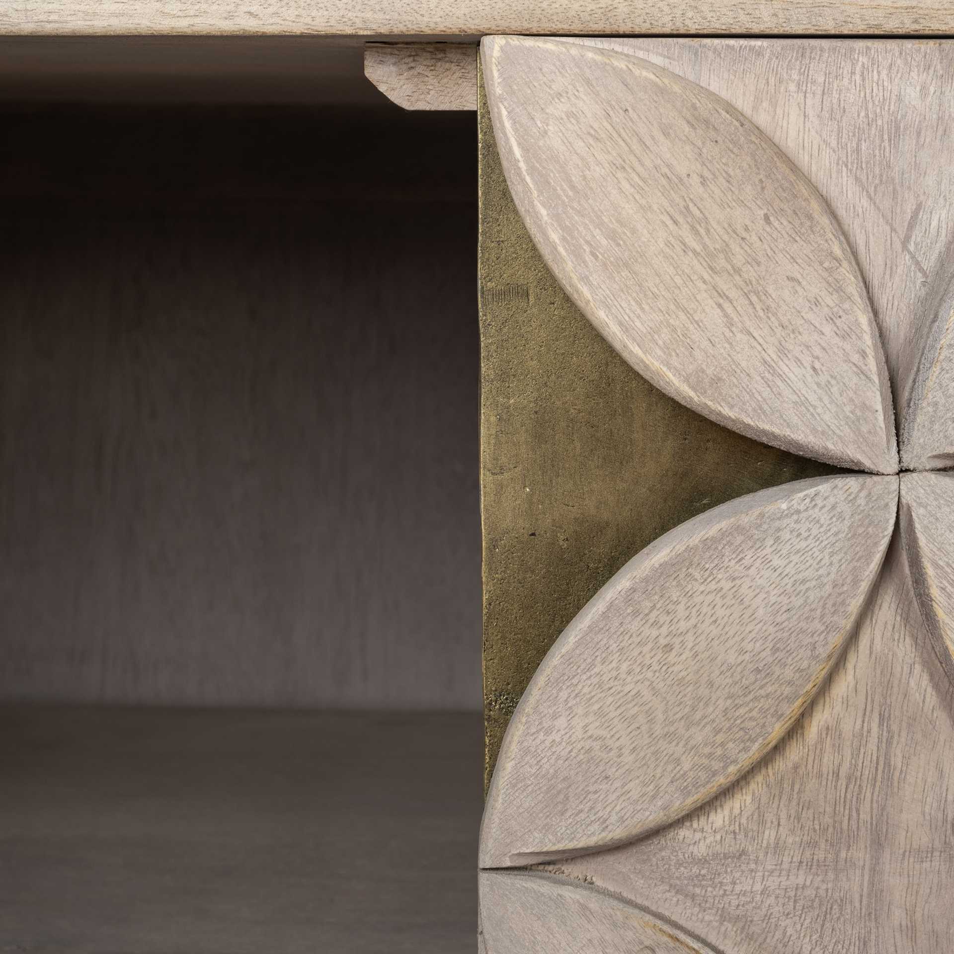 Light Brown Solid Mango Wood Finish SideBoard With 4 Cabinet Doors