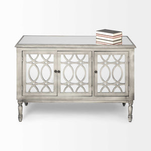 Grey Solid Wood Sideboard With 3 Mirrored Glass Lined Doors