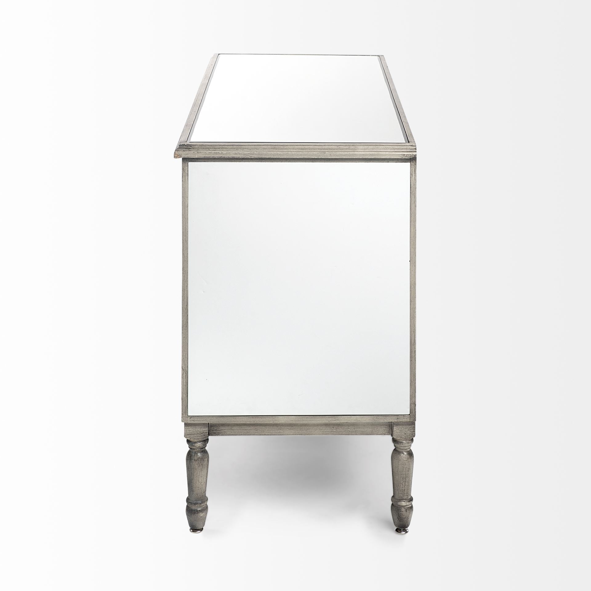 Grey Solid Wood Sideboard With 3 Mirrored Glass Lined Doors