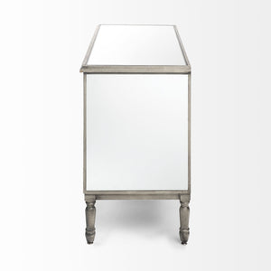 Grey Solid Wood Sideboard With 3 Mirrored Glass Lined Doors