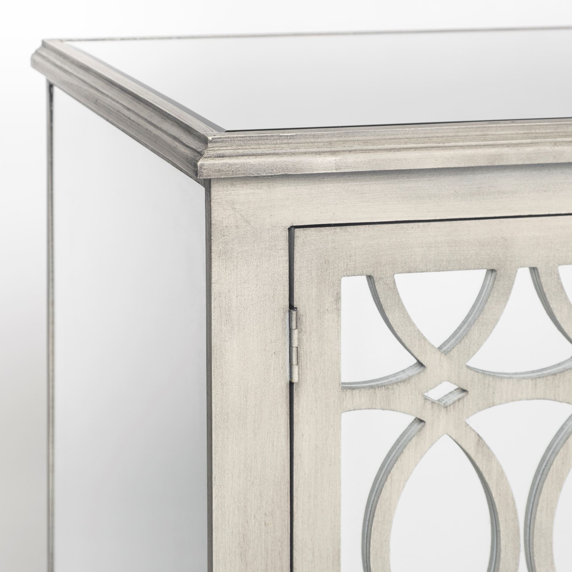 Grey Solid Wood Sideboard With 3 Mirrored Glass Lined Doors