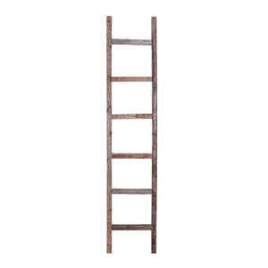 7 Step Rustic Weathered Gray Wood Ladder Shelf