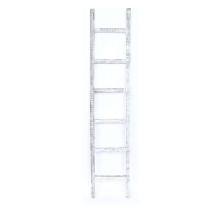 6 Step Rustic White Wash Wood Ladder Shelf