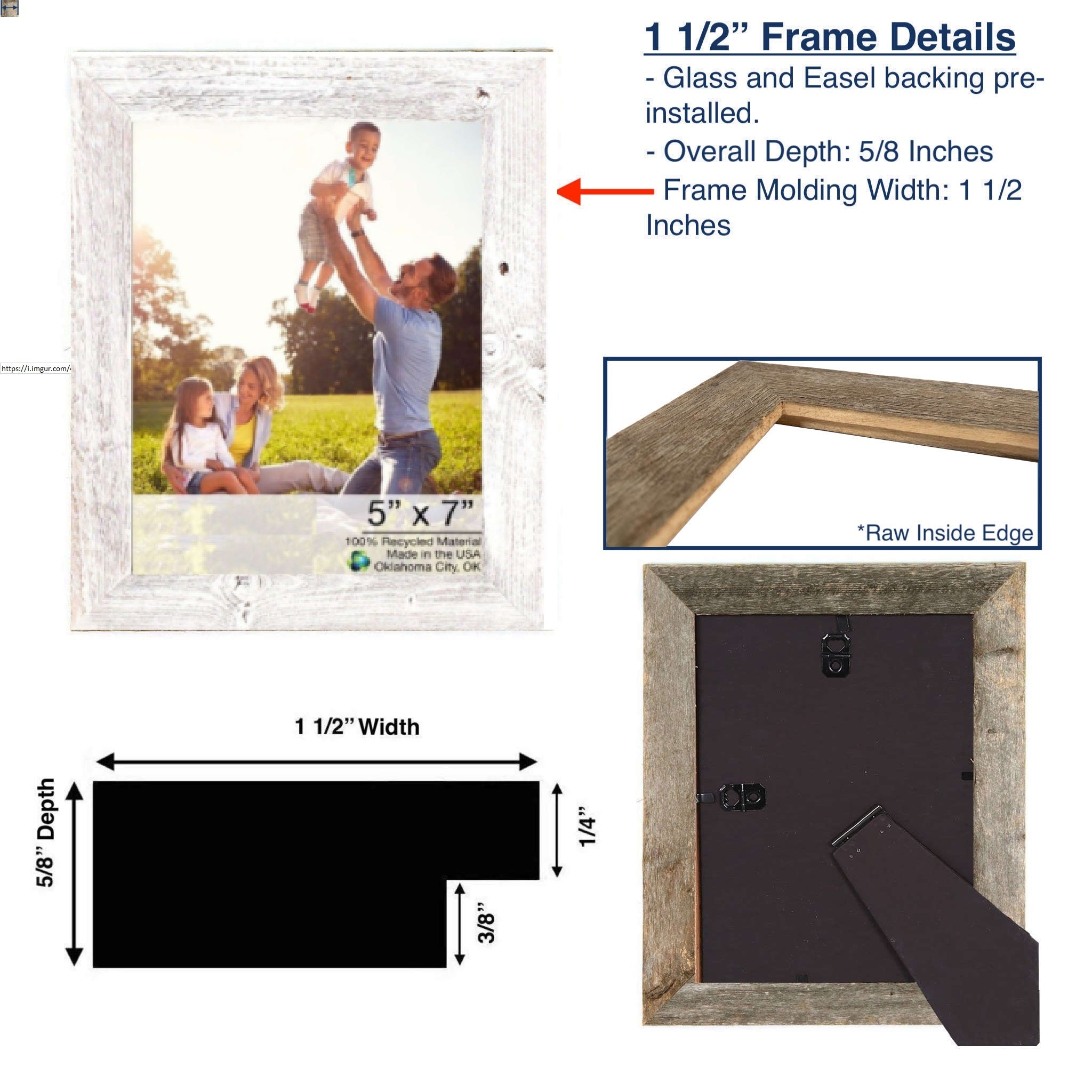 9"x14" Rustic White Washed Grey Picture Frame