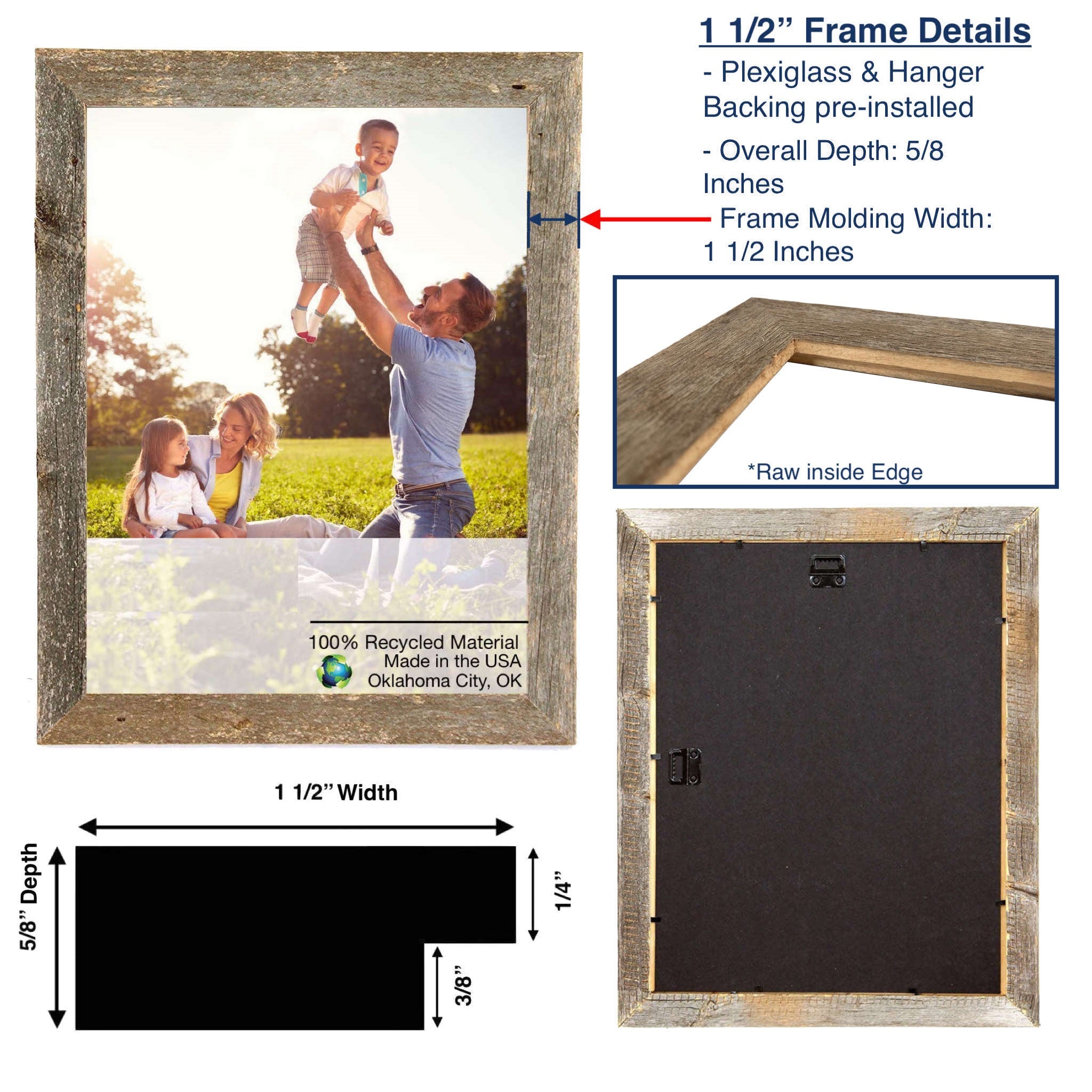 14"x21" Natural Weathered Grey Picture Frame
