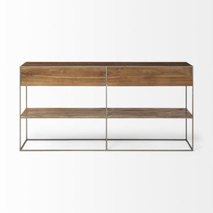 Brown Wood and Silver Metal Frame with 2 Drawer and Sideboard
