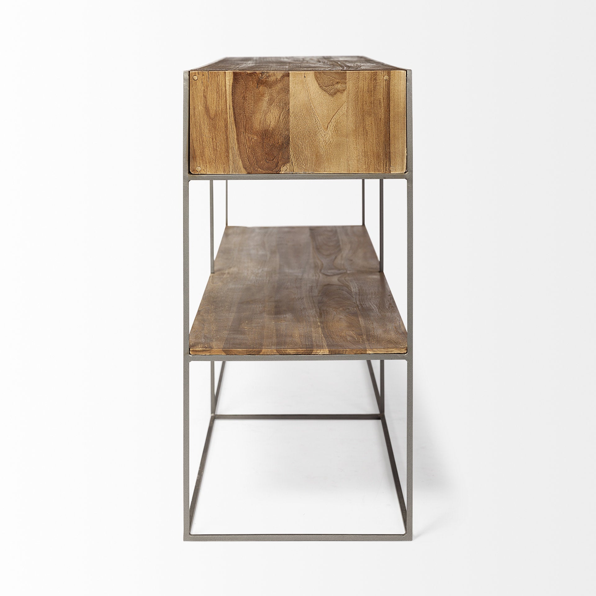 Brown Wood and Silver Metal Frame with 2 Drawer and Sideboard