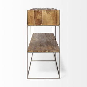 Brown Wood and Silver Metal Frame with 2 Drawer and Sideboard