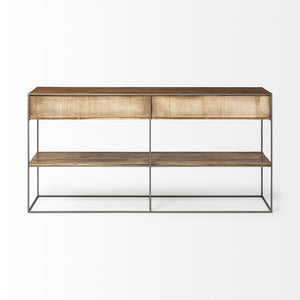 Brown Wood and Silver Metal Frame with 2 Drawer and Sideboard