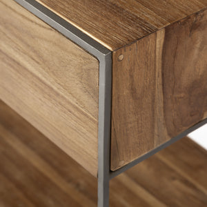 Brown Wood and Silver Metal Frame with 2 Drawer and Sideboard