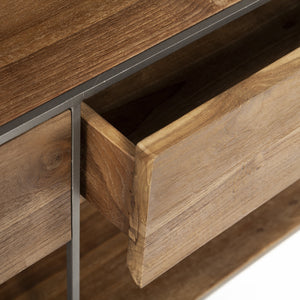 Brown Wood and Silver Metal Frame with 2 Drawer and Sideboard