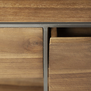Brown Wood and Silver Metal Frame with 2 Drawer and Sideboard