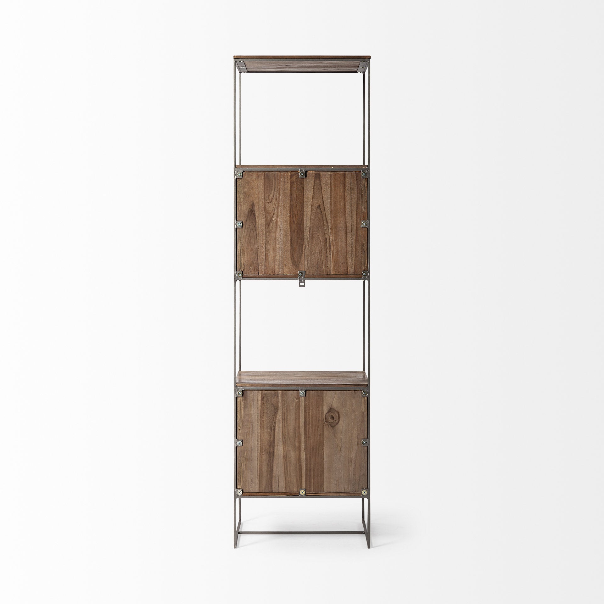 Brown Wood and Silver Metal Frame with 4 Shelf Shelving Unit