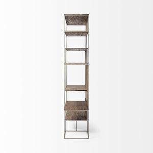 Brown Wood and Silver Metal Frame with 6 Shelf Shelving Unit