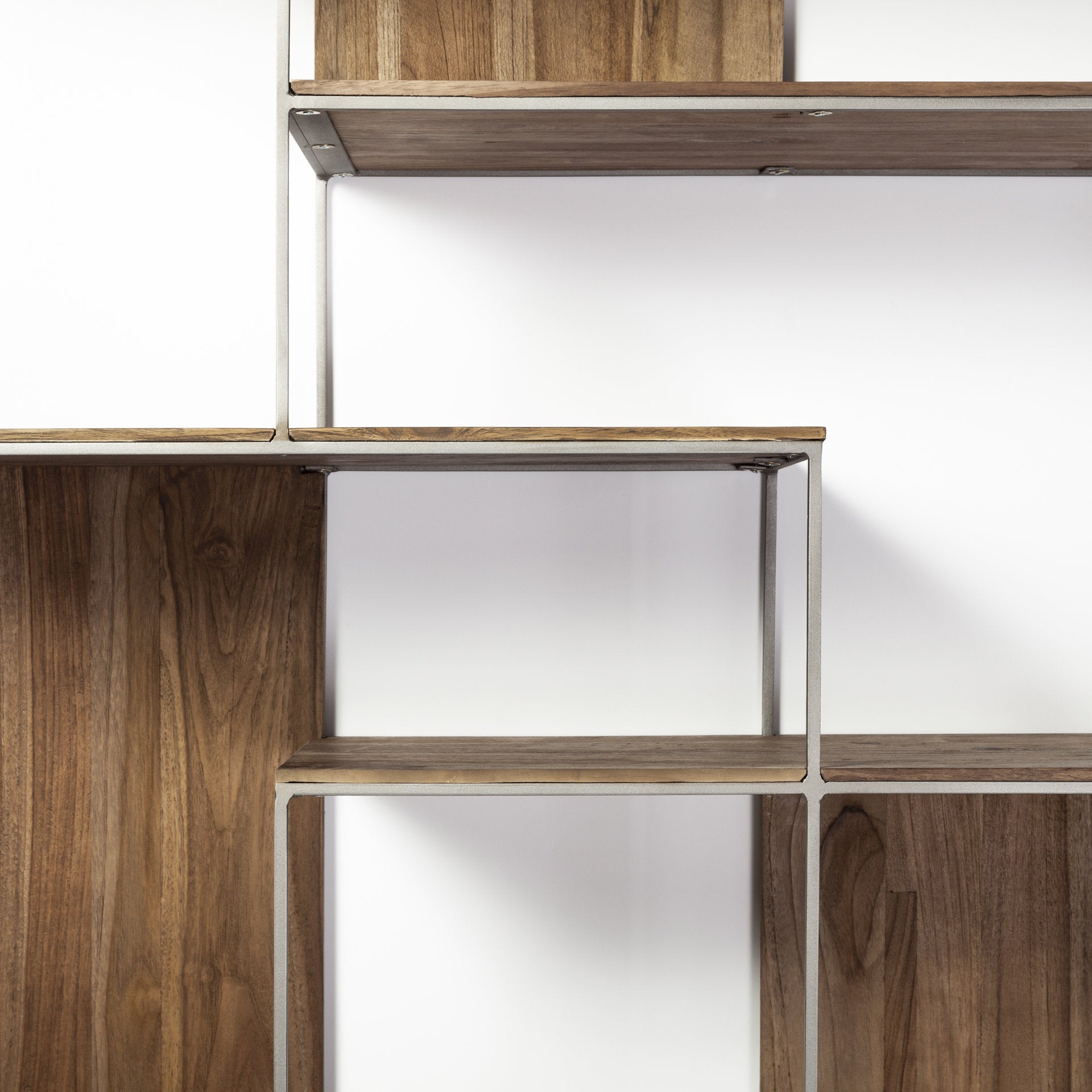 Brown Wood and Silver Metal Frame with 6 Shelf Shelving Unit