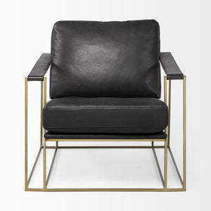 Black Leather Wrap Gold Accent Chair with Metal Frame