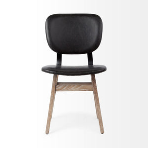 Black Faux Leather Wrap Brown Solid Wood with Iron Base Dining Chair