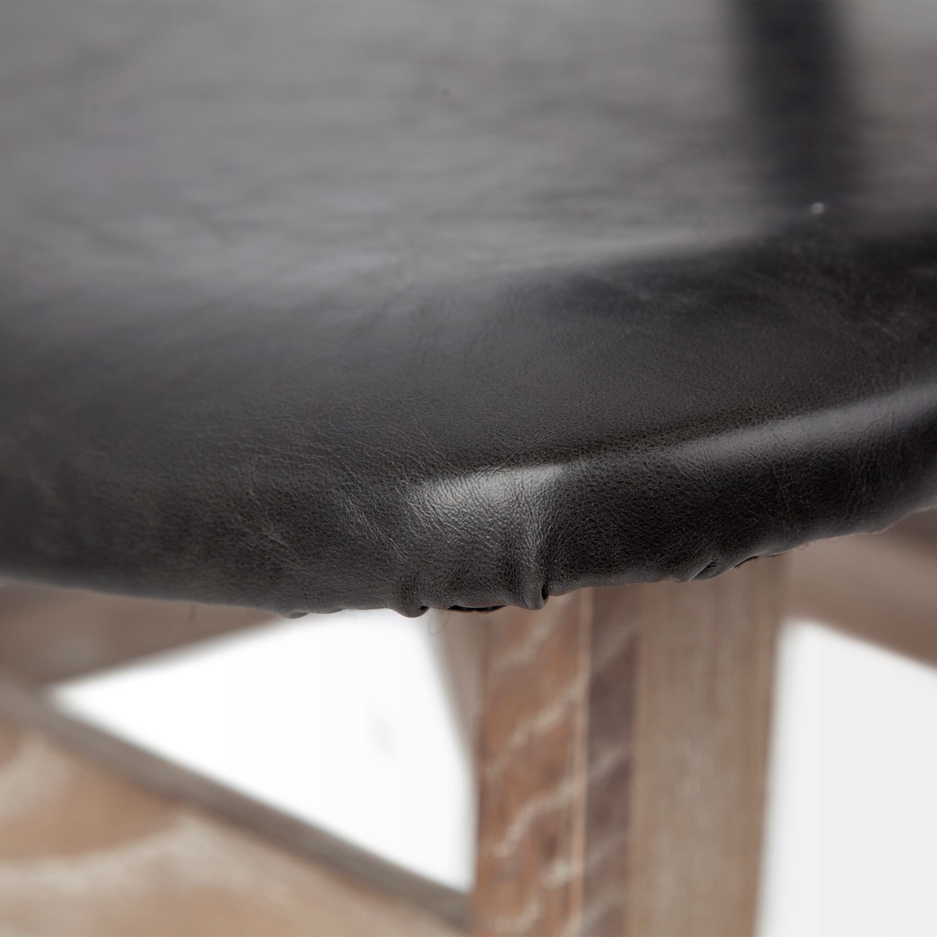 Black Faux Leather Wrap Brown Solid Wood with Iron Base Dining Chair
