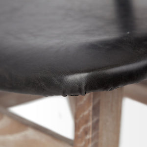 Black Faux Leather Wrap Brown Solid Wood with Iron Base Dining Chair
