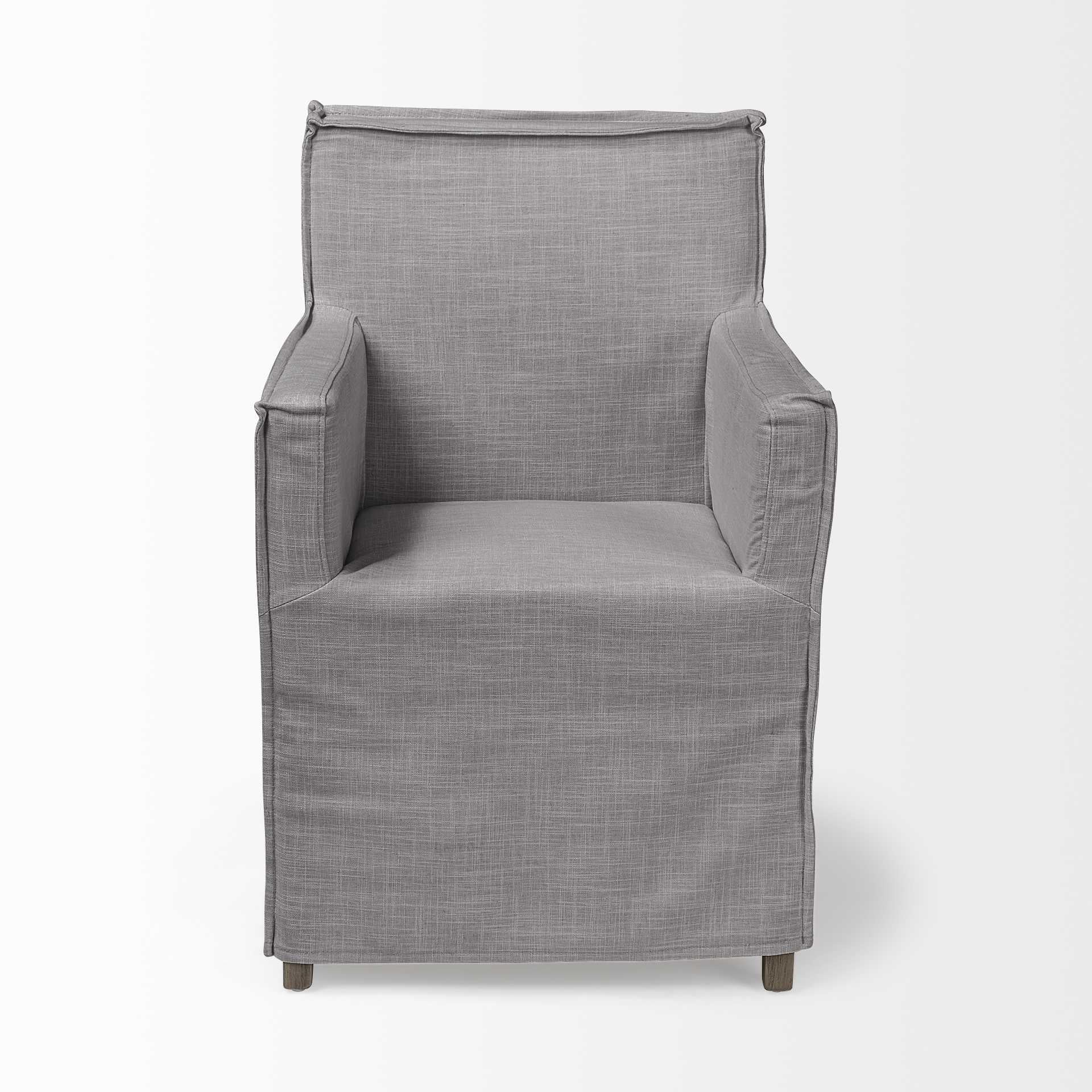 Grey Fabric Slip Cover with Brown Wooden Base Dining Chair