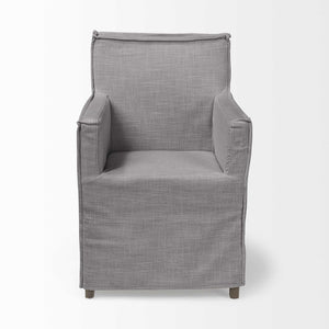 Grey Fabric Slip Cover with Brown Wooden Base Dining Chair