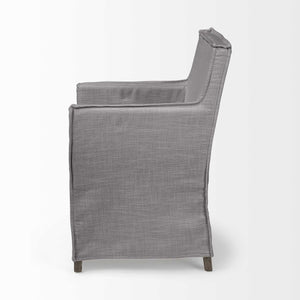 Grey Fabric Slip Cover with Brown Wooden Base Dining Chair