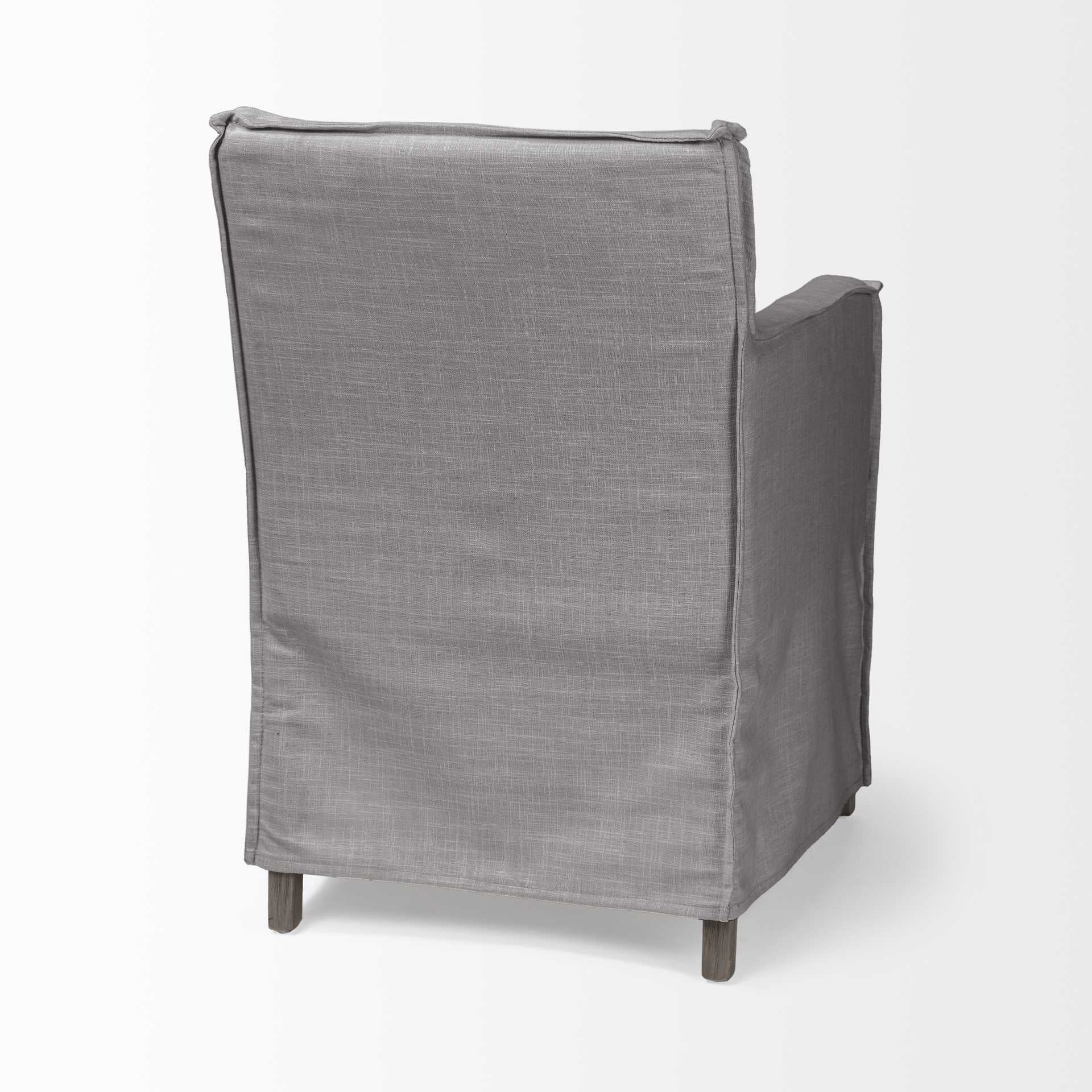 Grey Fabric Slip Cover with Brown Wooden Base Dining Chair