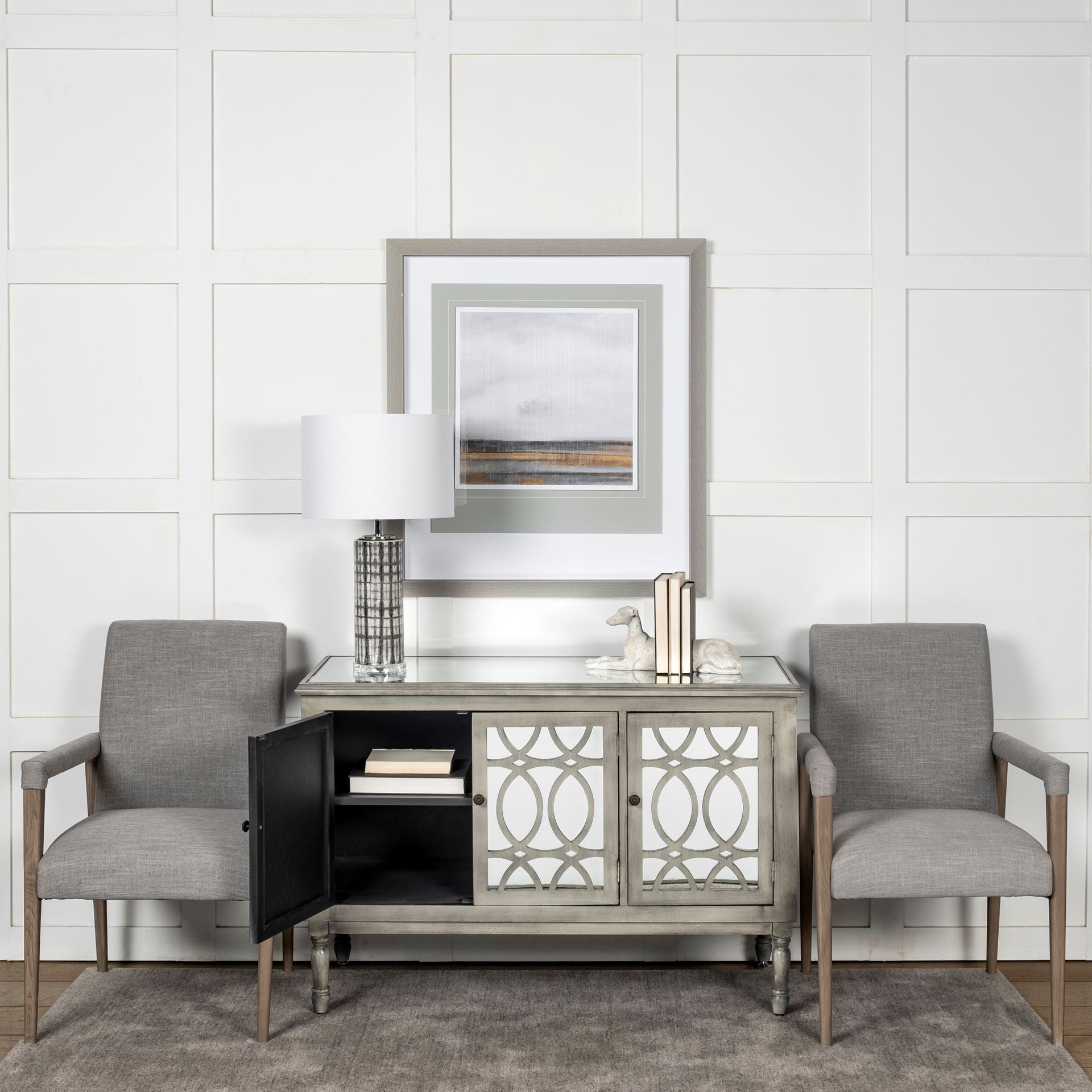 Grey Fabric Wrap with Brown Wooden Frame Dining Chair