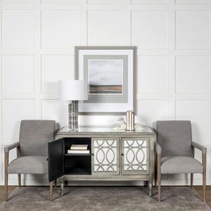 Grey Fabric Wrap with Brown Wooden Frame Dining Chair